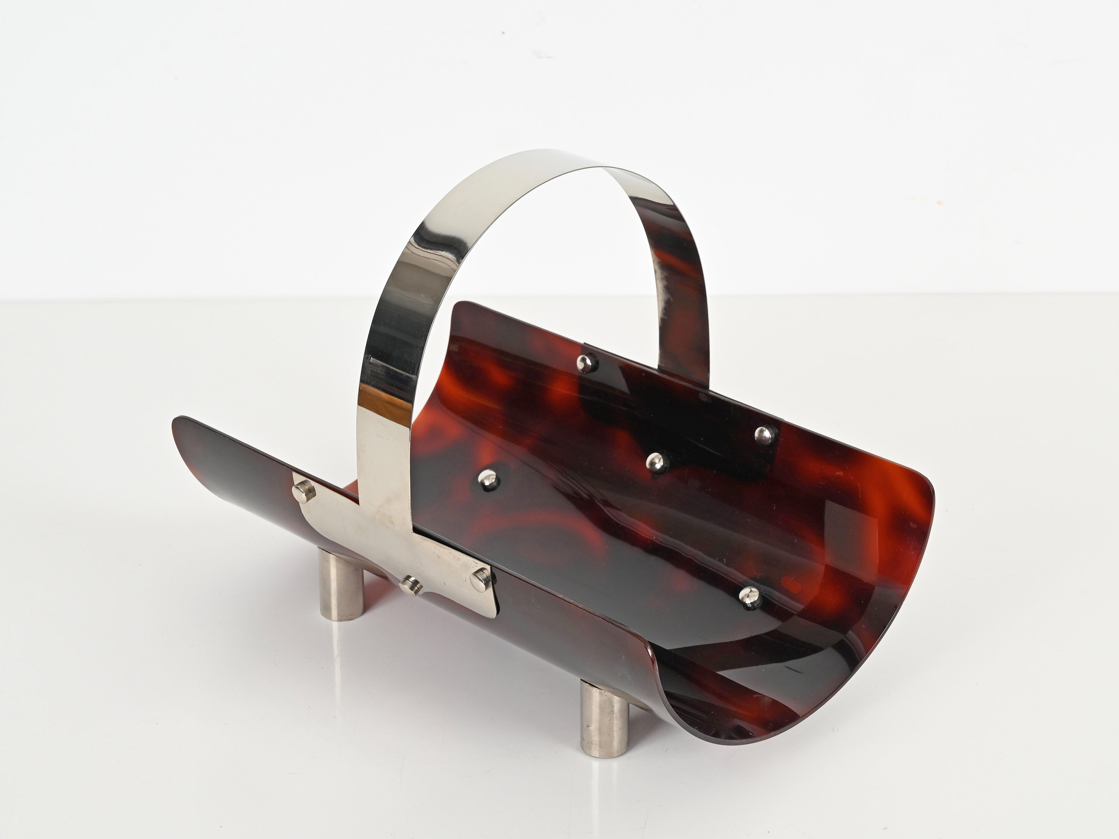 Mid-Century moderno Portariviste Dior Midcentury in lucite tartarugata e cromo, Francia 1970 in vendita