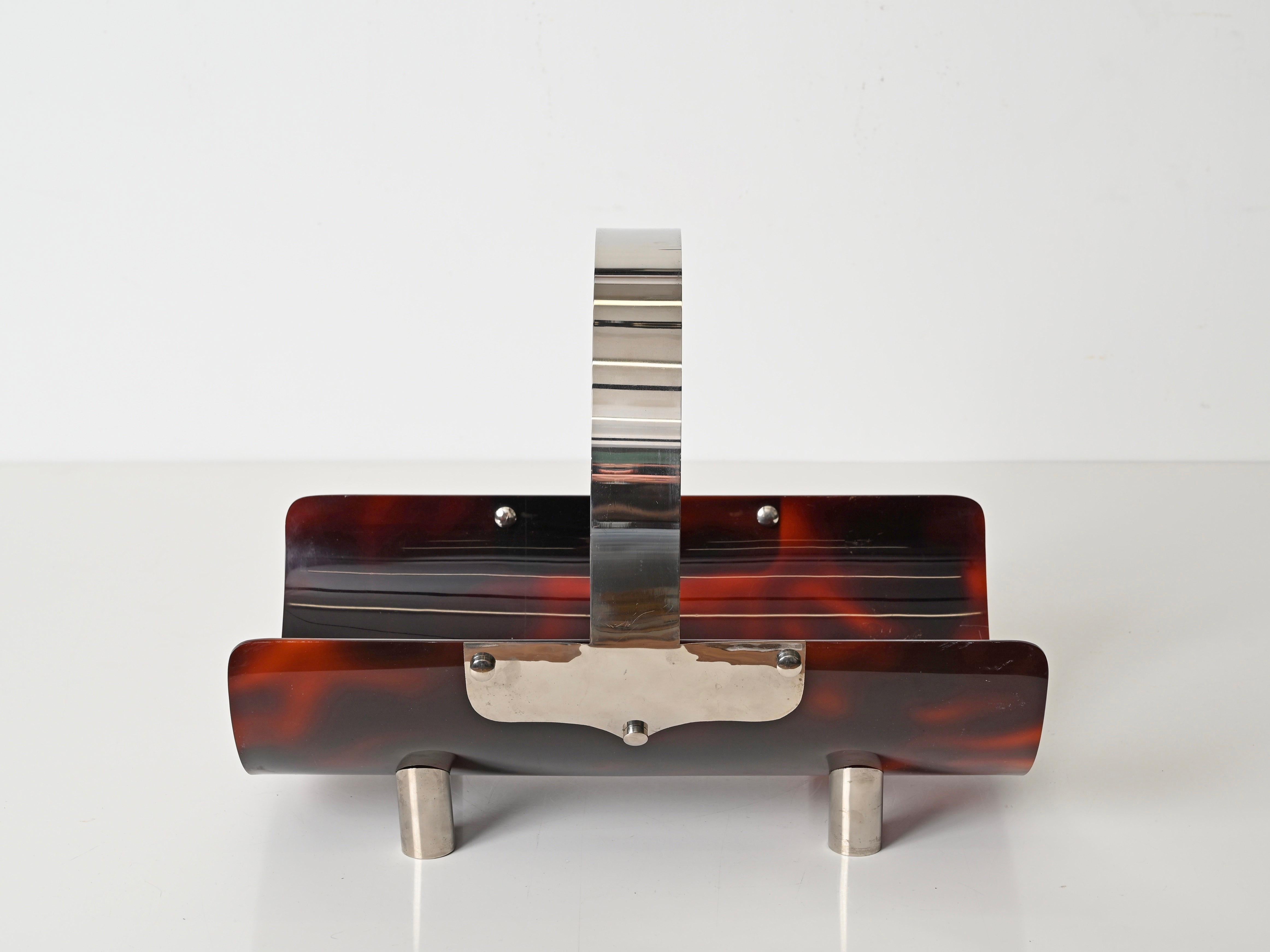 Francese Portariviste Dior Midcentury in lucite tartarugata e cromo, Francia 1970 in vendita