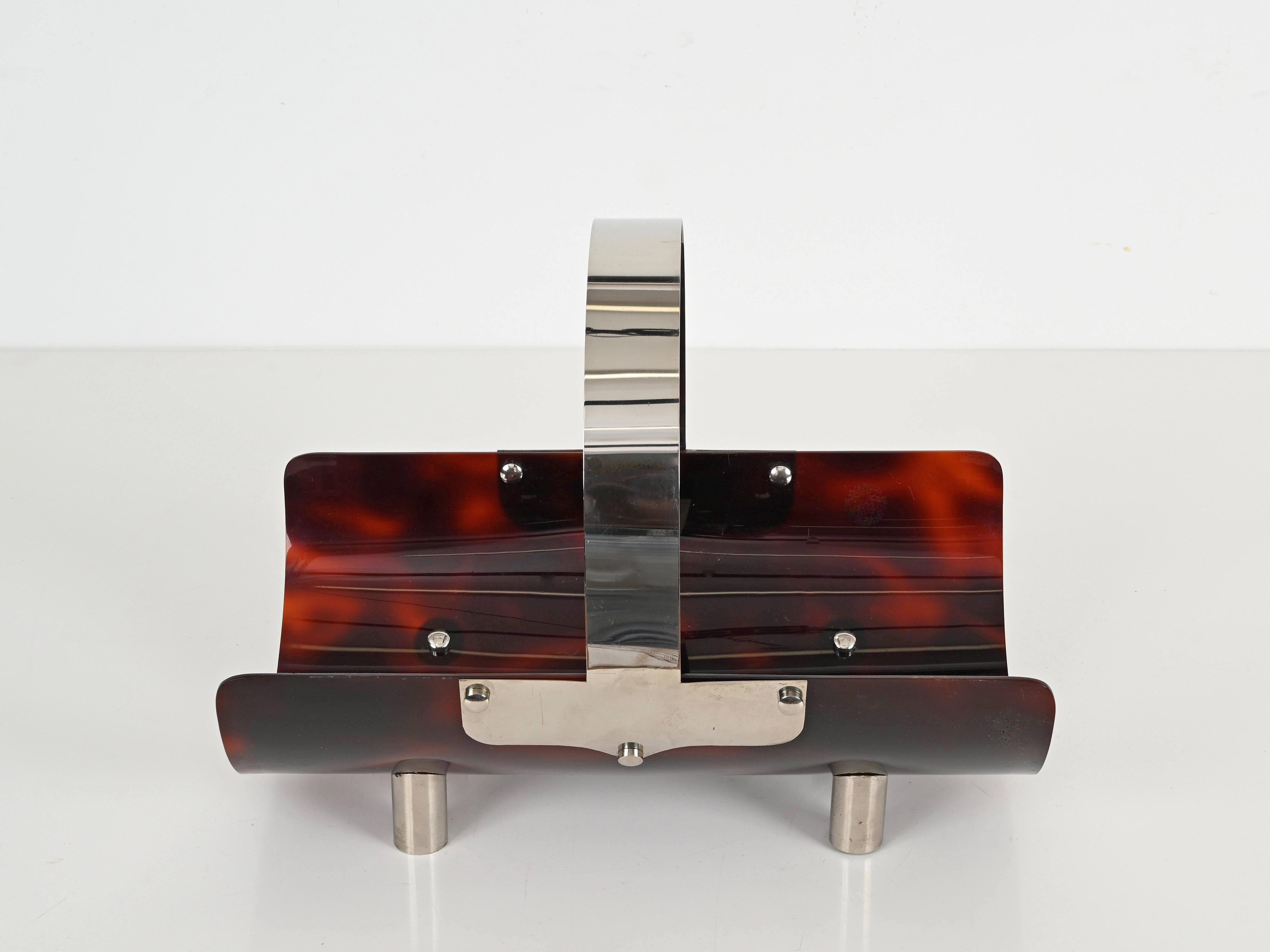 XX secolo Portariviste Dior Midcentury in lucite tartarugata e cromo, Francia 1970 in vendita