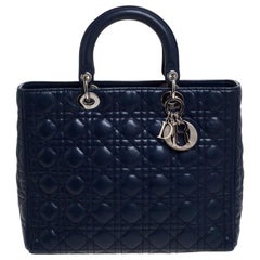 Dior Midnight Blue Cannage Leather Large Lady Dior Tote