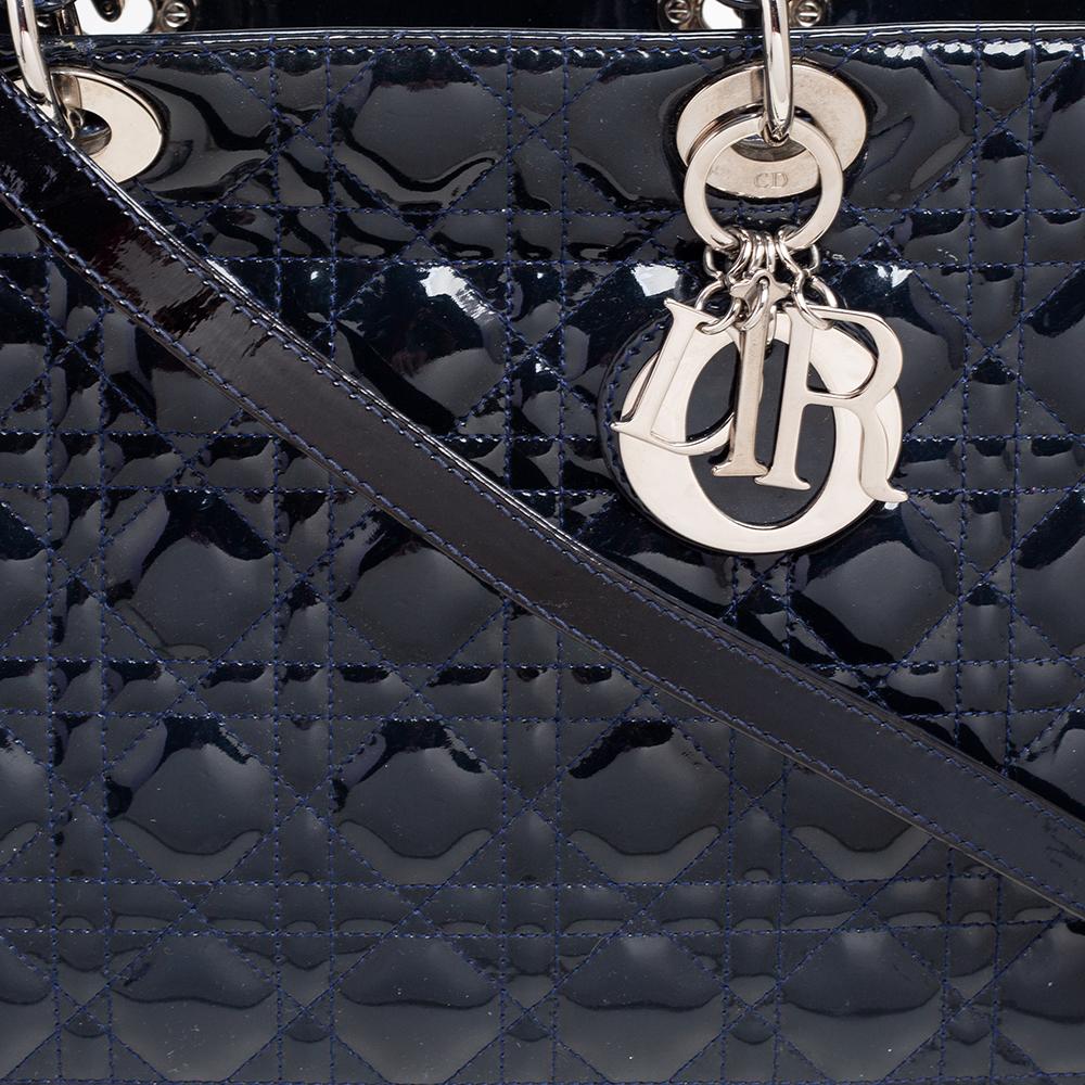 Dior Midnight Blue Cannage Patent Leather Large Lady Dior Tote 3
