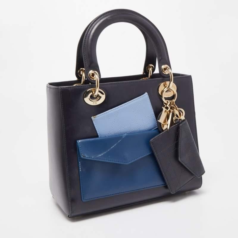 Women's Dior Midnight Blue Leather Medium Pockets Lady Dior Tote