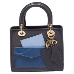 Dior Midnight Blue Leather Medium Pockets Lady Dior Tote