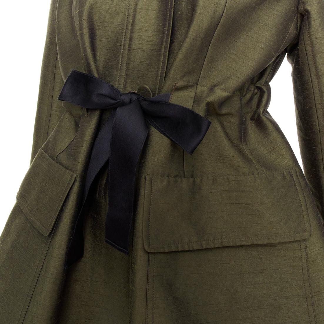DIOR military green pocketed cream fur hood belted anorak coat FR34 XS For Sale 3