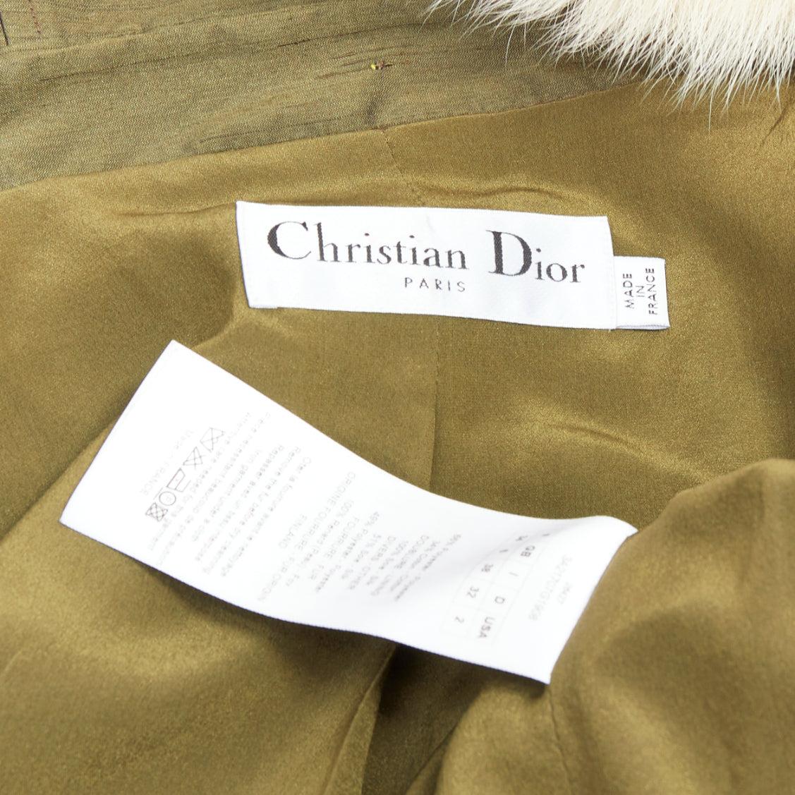 DIOR military green pocketed cream fur hood belted anorak coat FR34 XS For Sale 4