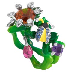 Dior Milly Carnivora 18K White Gold Diamond, Citrine, Amethyst and Lacquer Ring