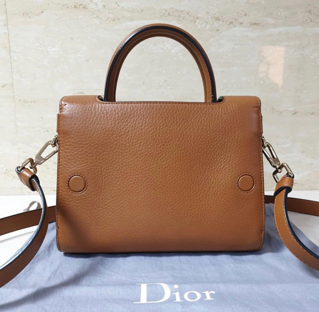 DIOR Mini Diorever Brown Grained Calfskin Bag  In Excellent Condition In Krakow, PL