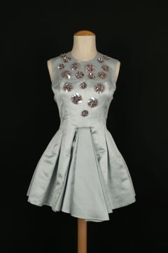 Dior Mini Dress in Silk Satin and Glittery Flowers
