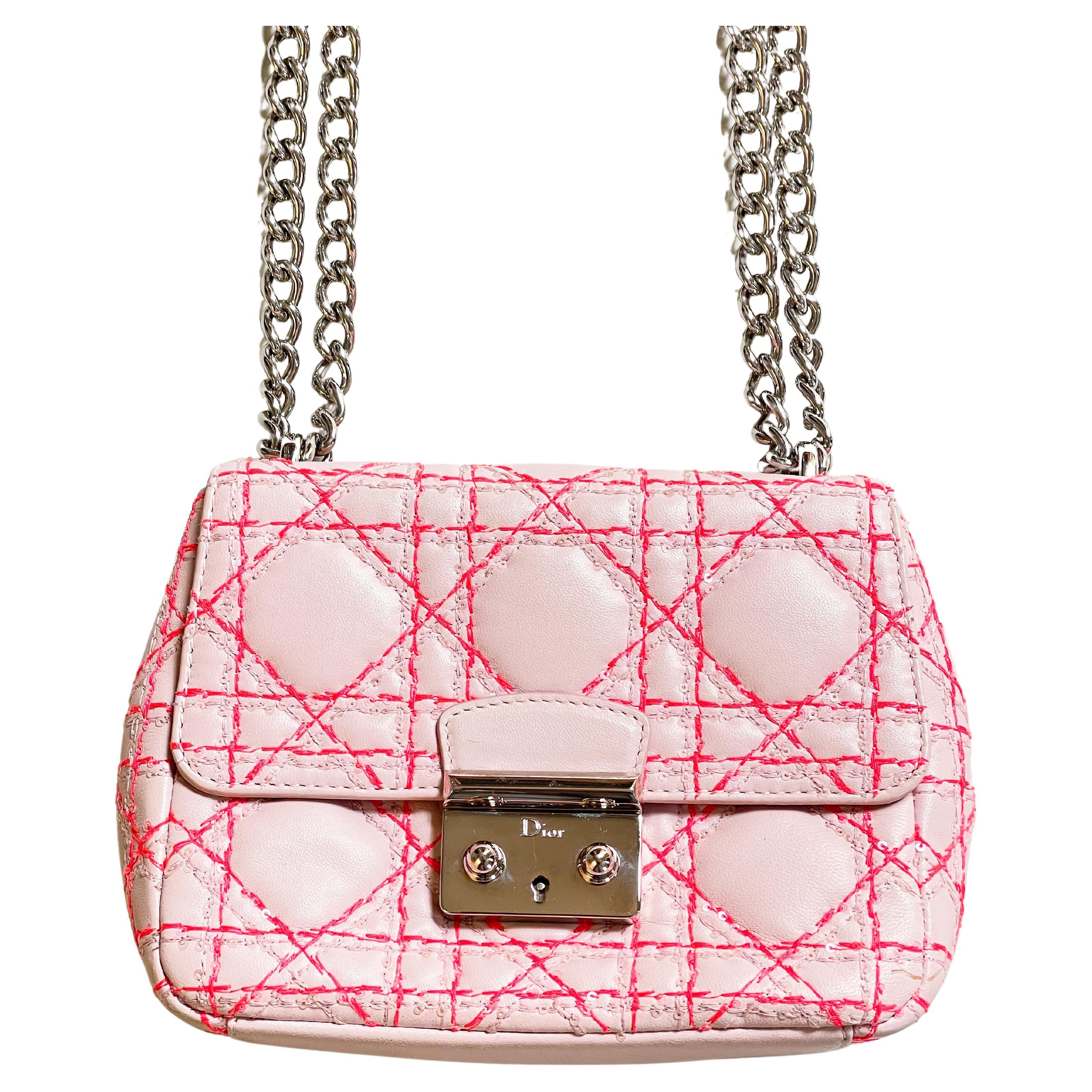 Dior mini miss Dior pink leather bag with chain For Sale