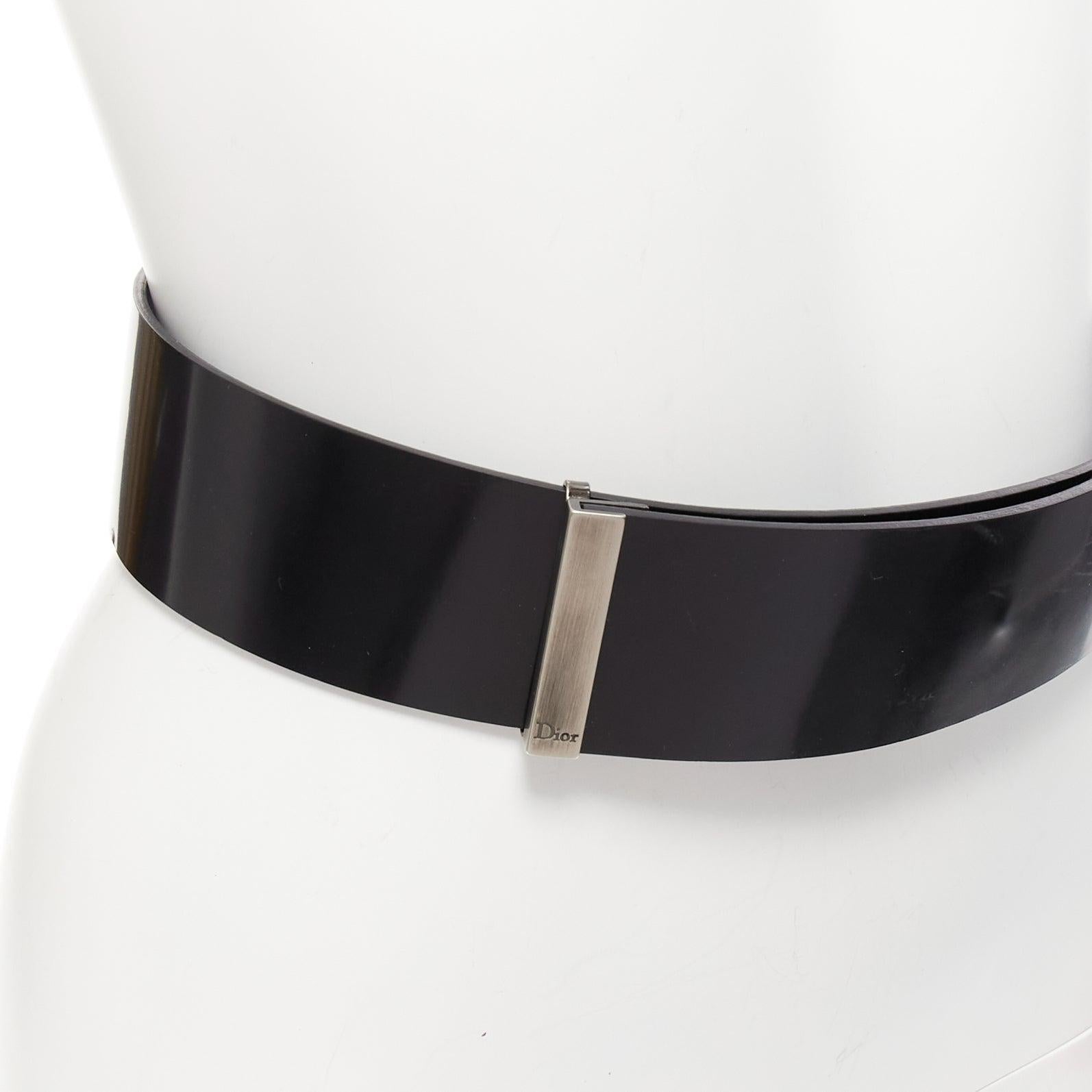 DIOR minimal logo metal bar black smooth calfskin wide belt 90cm
Reference: AAWC/A01202
Brand: Dior
Material: Leather, Metal
Color: Black, Silver
Pattern: Solid
Closure: Belt
Lining: Black Leather
Extra Details: Gunmetal metal bar at end of belt
