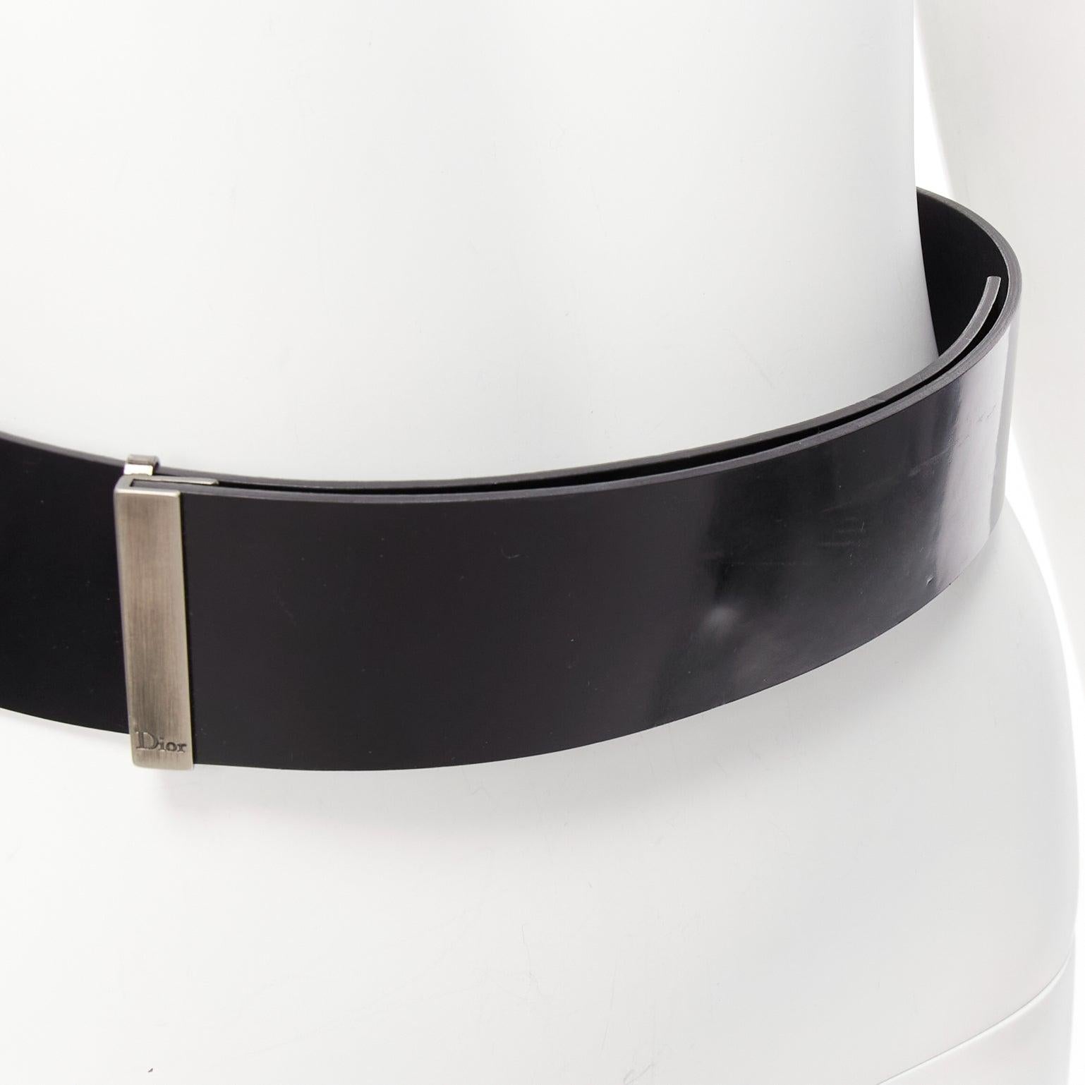 DIOR minimal logo metal bar black smooth calfskin wide belt 90cm For Sale 2