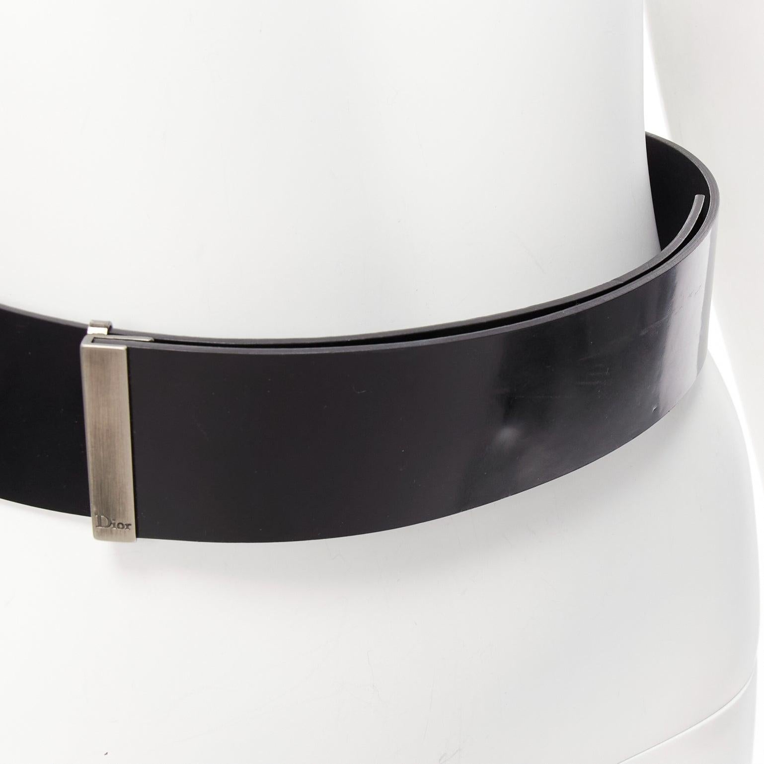 DIOR minimal logo metal bar black smooth calfskin wide belt 90cm en vente 3
