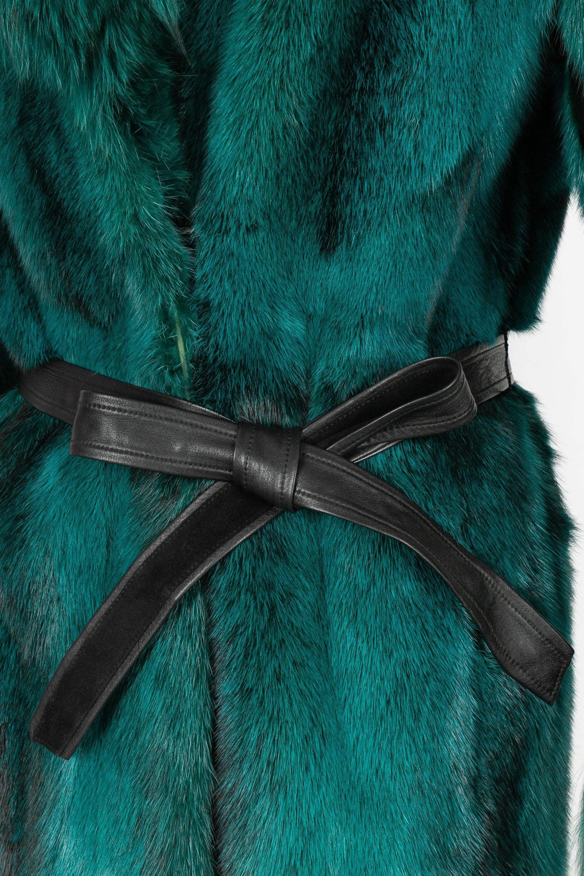 Women's Dior Mink and Fox Fur Long Coat in Green Tones