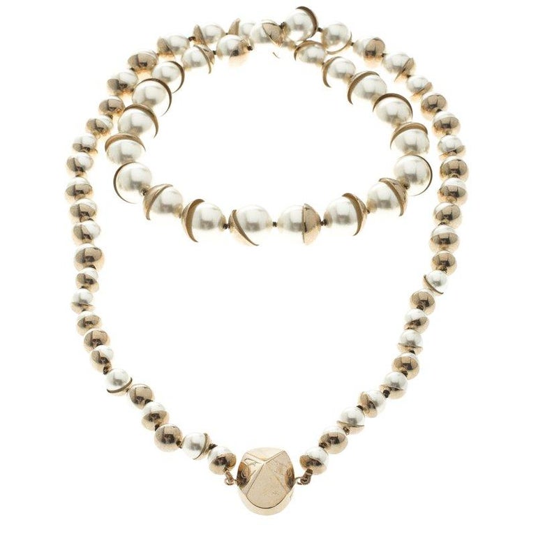 Dior Mise En Dior Faux Pearl Gold Tone Necklace For Sale ...
