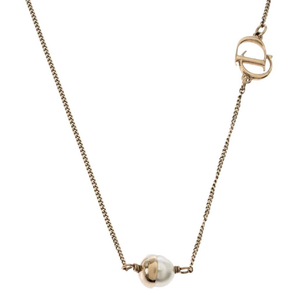 Contemporary Dior Mise en Dior Faux Pearl Gold Tone Necklace