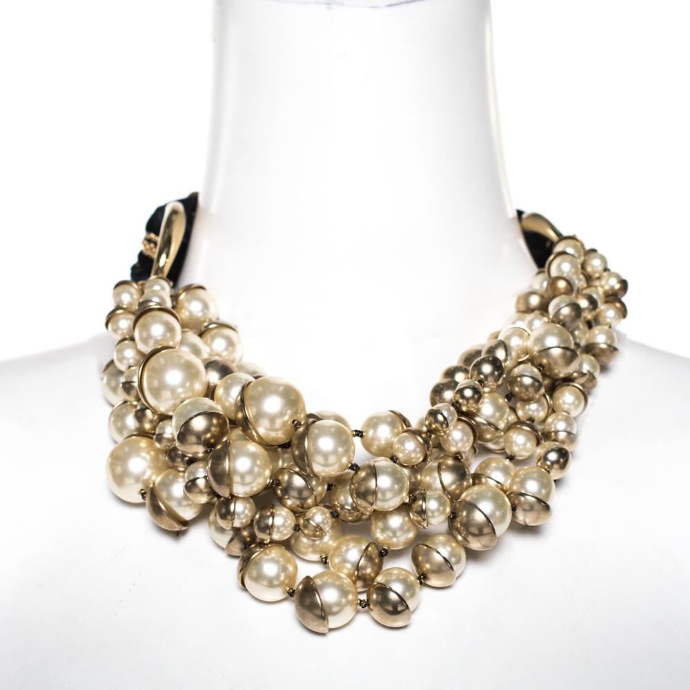 Uncut Dior Mise en Dior Faux Pearl Gold Tone Statement Necklace
