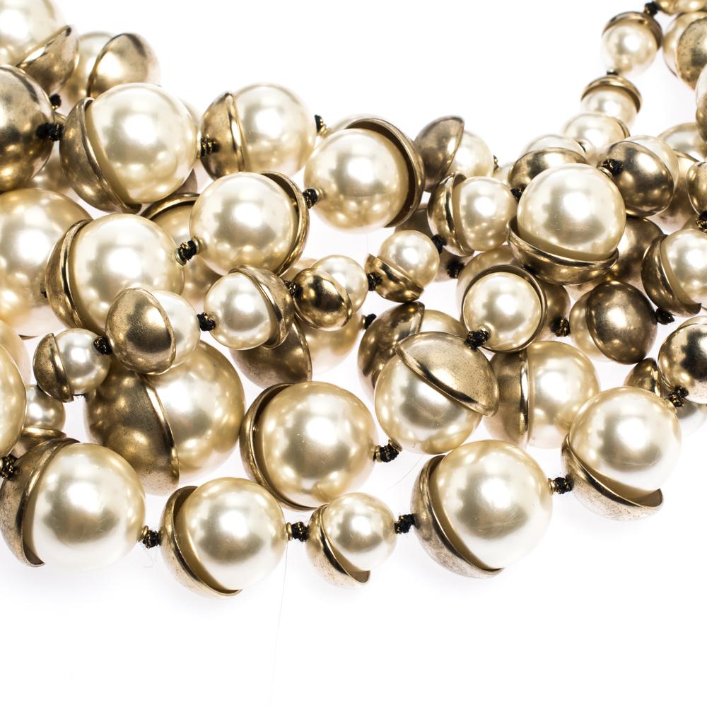Women's Dior Mise en Dior Faux Pearl Gold Tone Statement Necklace