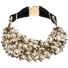 Dior Mise en Dior Faux Pearl Gold Tone Statement Necklace