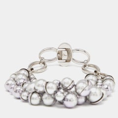 Dior Mise en Dior Grey Faux Pearl Silver Tone Necklace