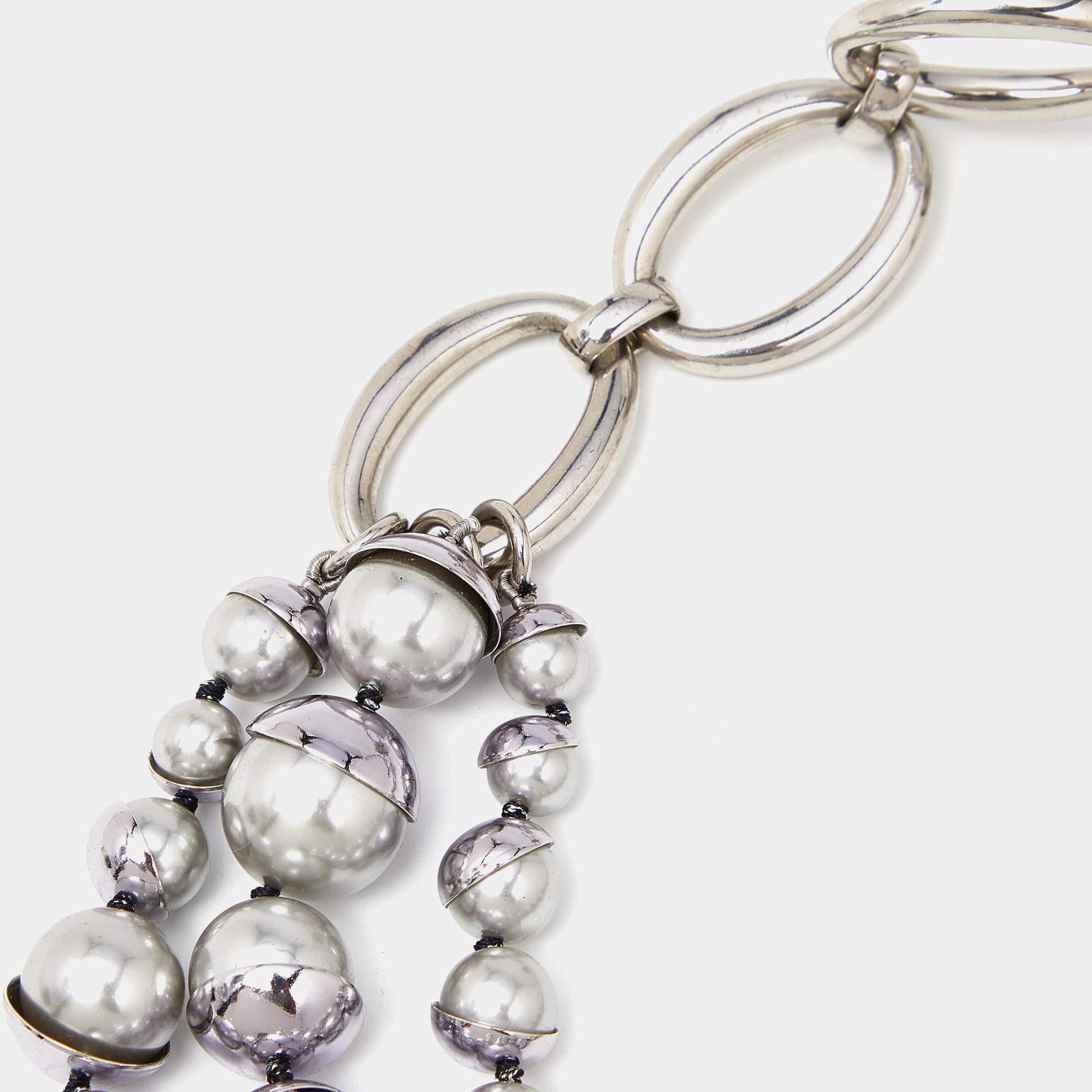 Women's Dior Mise en Dior Grey Faux Pearl Silver Tone Necklace