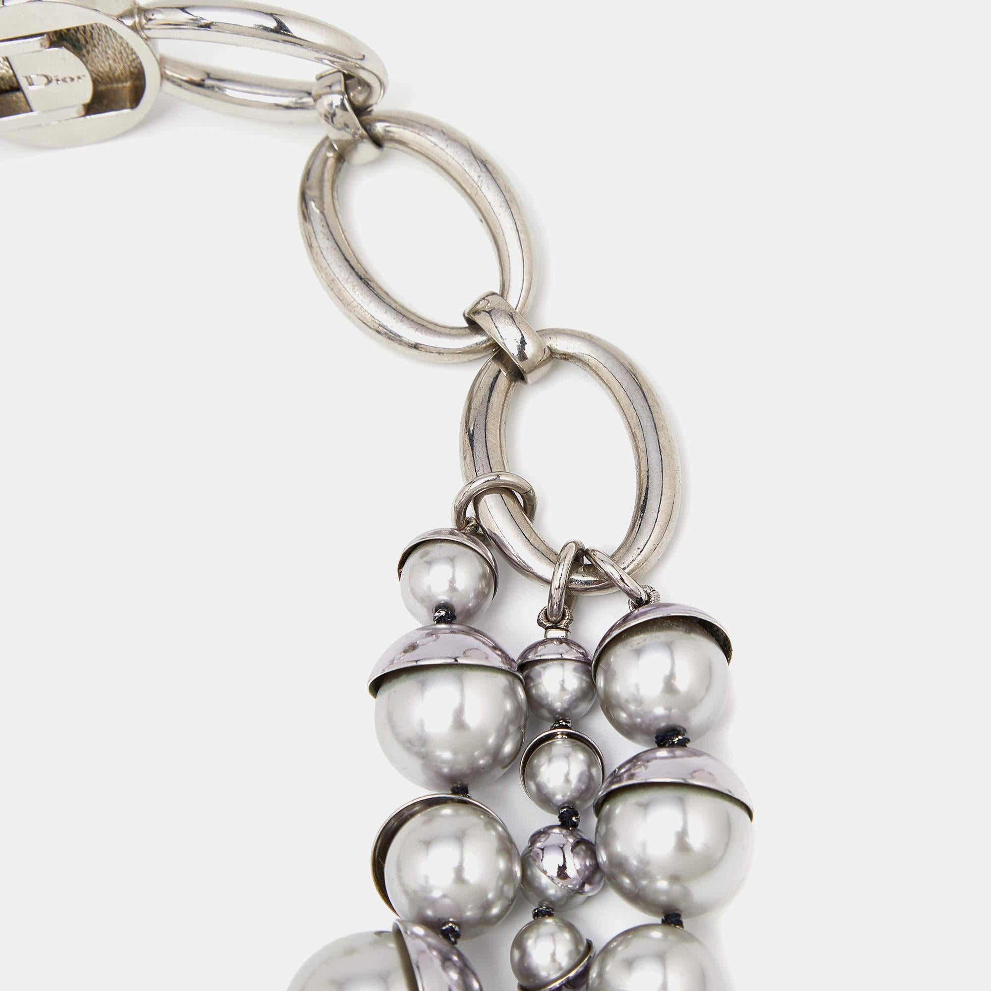 Dior Mise en Dior Grey Faux Pearl Silver Tone Necklace 1