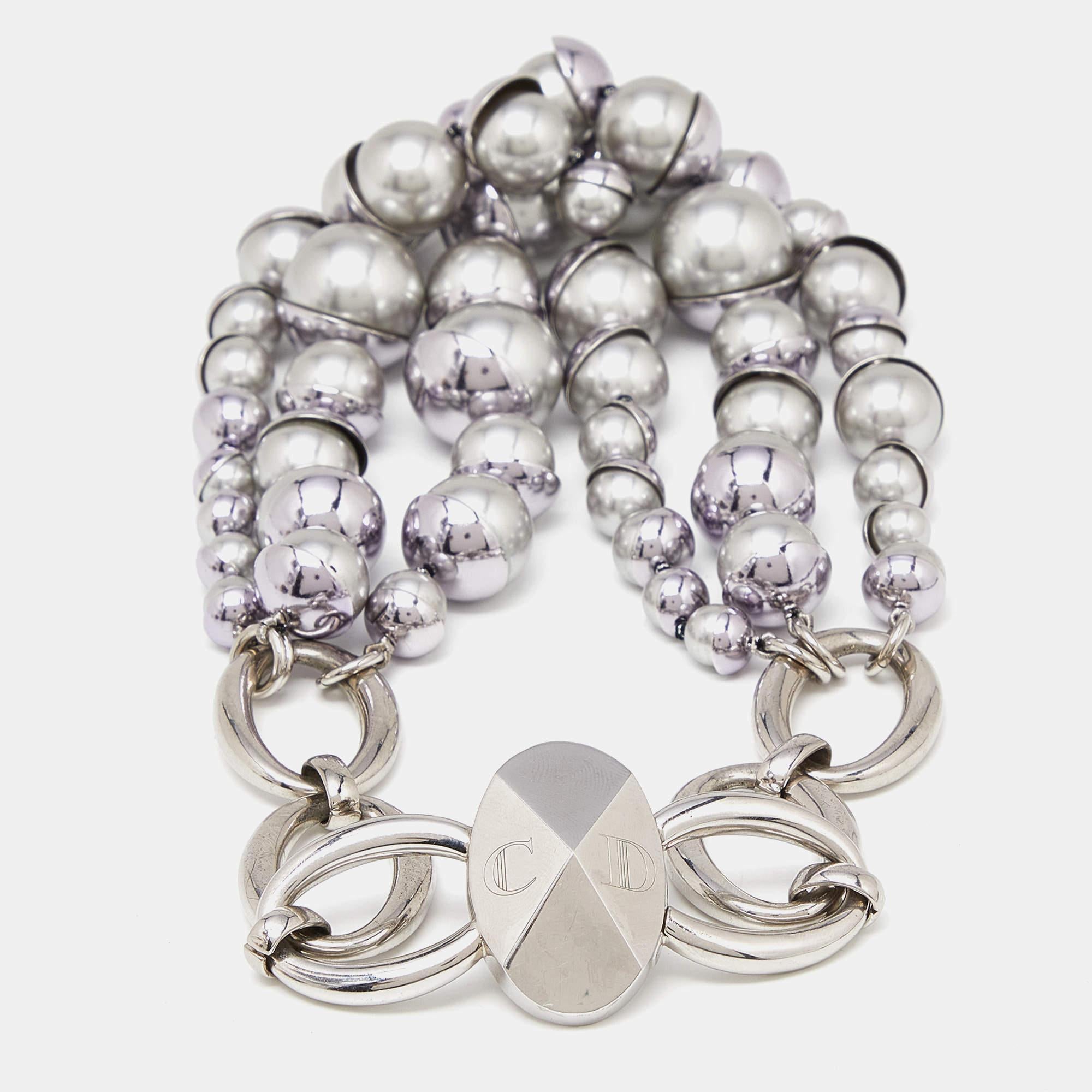 Dior Mise en Dior Grey Faux Pearl Silver Tone Necklace 2