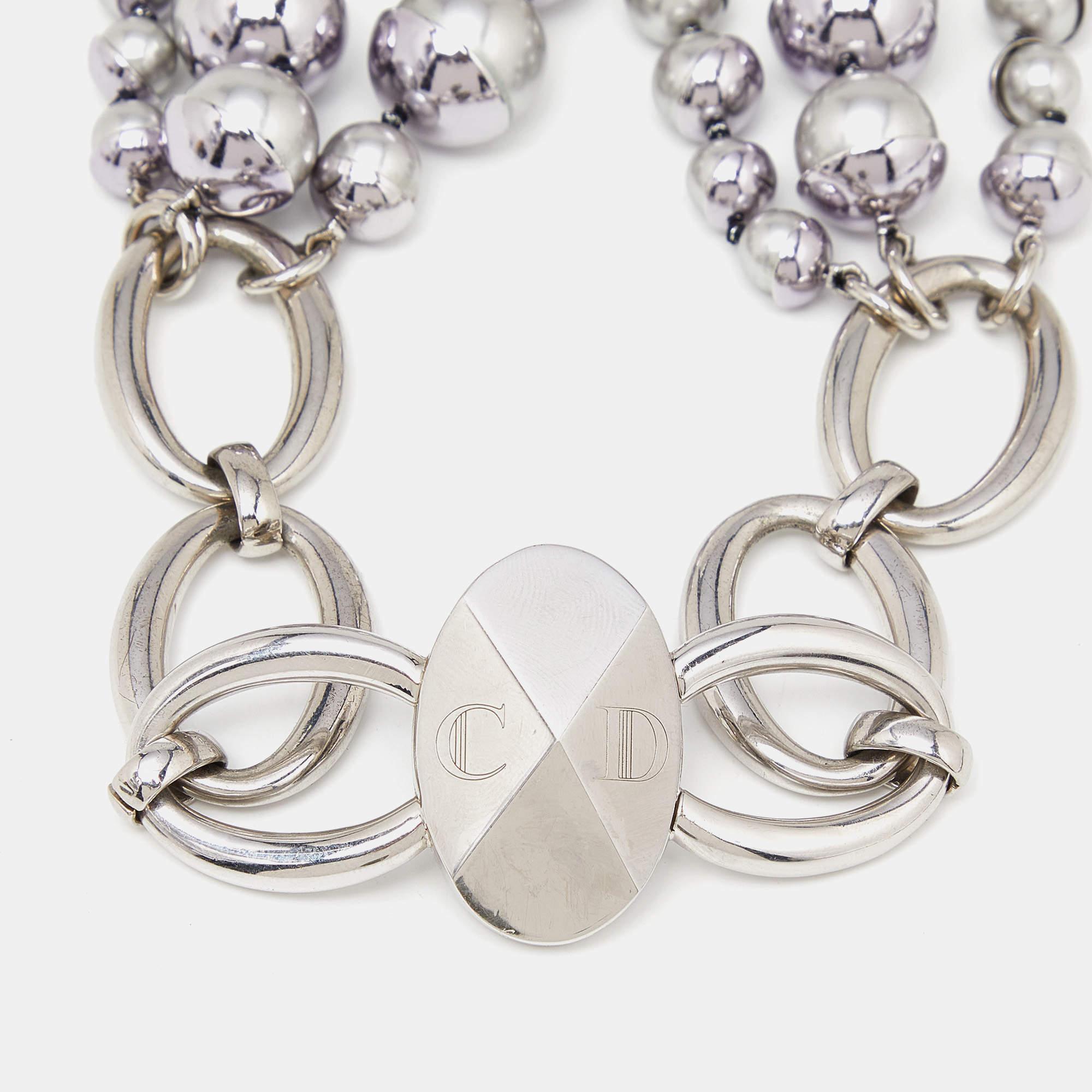 Dior Mise en Dior Grey Faux Pearl Silver Tone Necklace 3