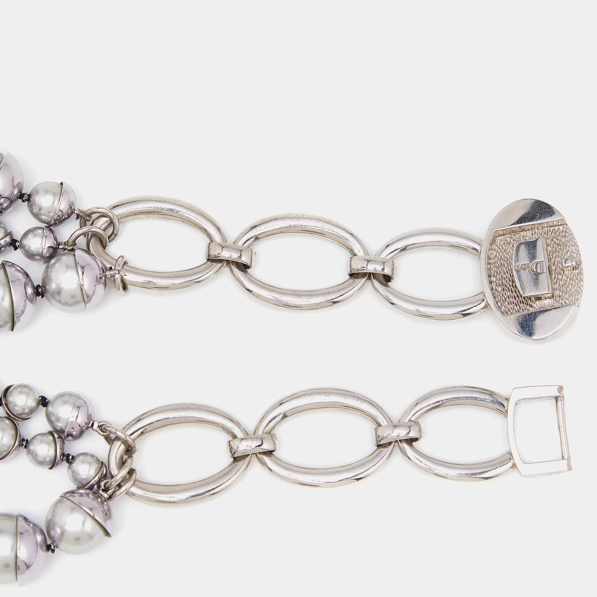 Dior Mise en Dior Grey Faux Pearl Silver Tone Necklace 4