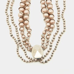 Dior Mise En Dior Pink Faux Pearl & Crystal Silver Tone Layered Necklace