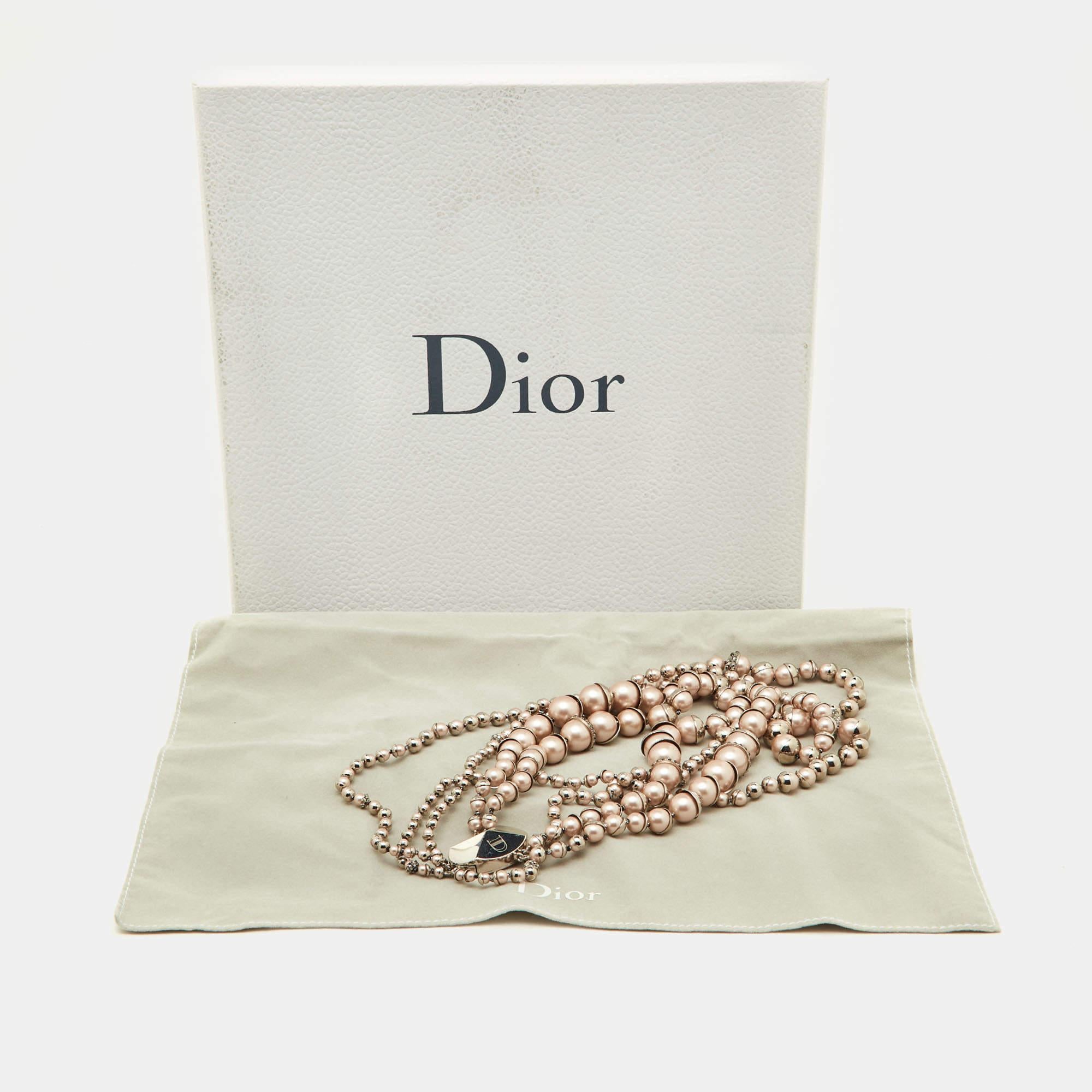 Dior Mise En Dior Pink Faux Pearl & Crystal Silver Tone Layered Necklace In Excellent Condition In Dubai, Al Qouz 2