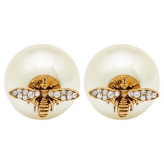 Dior Mise En Dior Tribal Bee Faux Pearl Stud Earrings