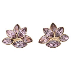 Dior Mise En Tribal Purple Crystal Flower Petal Stud Earrings Gold Tone