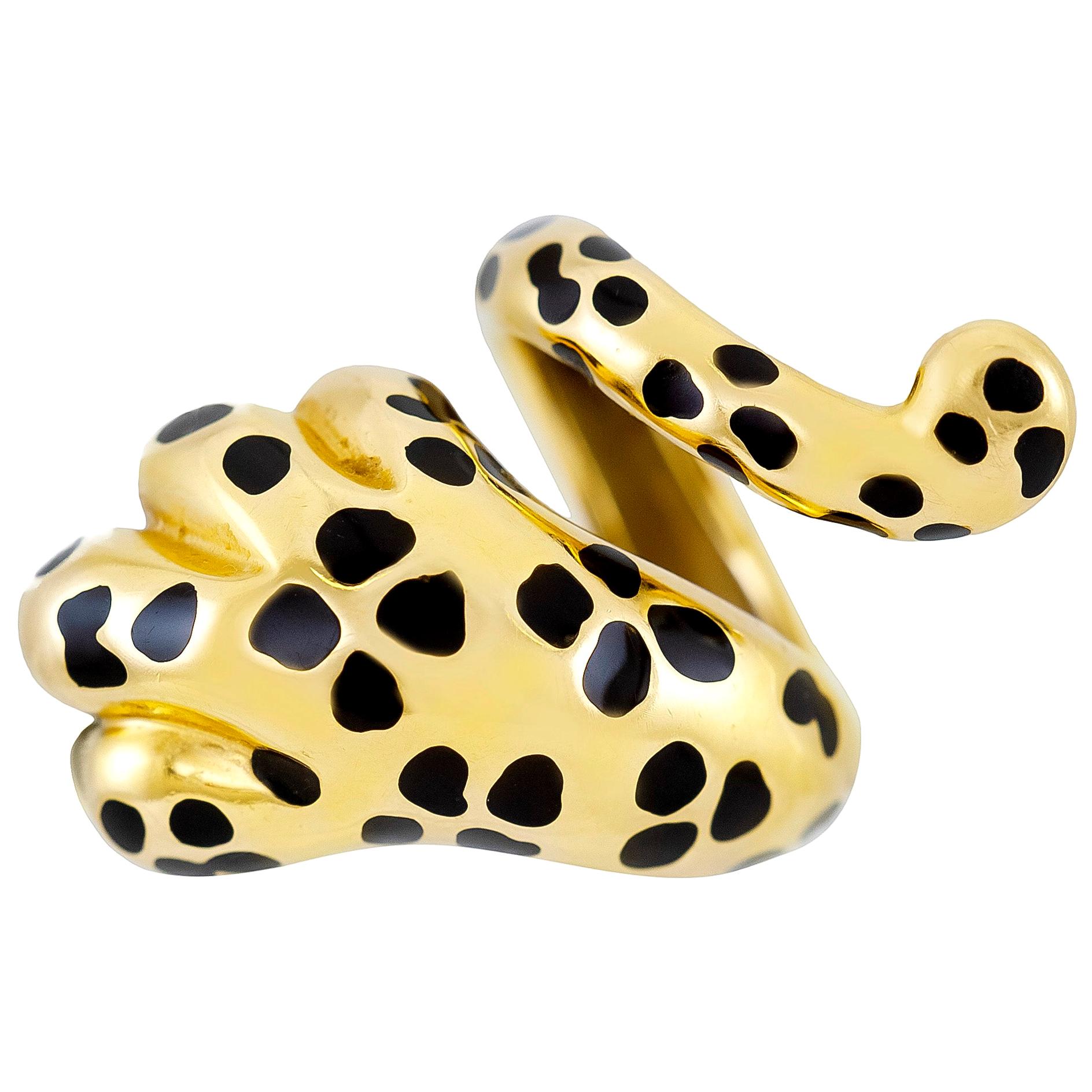 Dior Mitza Bague enveloppante léopard en or jaune avec pattes de léopard  sur 1stDibs
