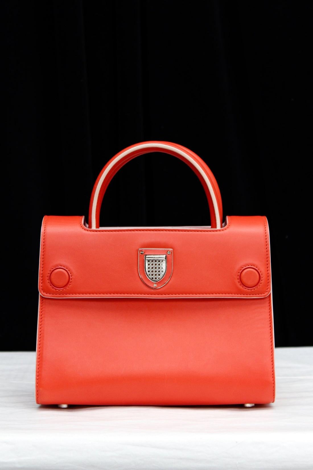 Red Dior Modern Leather Bag in Orange and White Leather