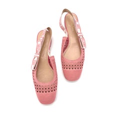 Dior & Moi Cannage Mesh Pink Bow Logo Slingback Flats Sandals 40.5