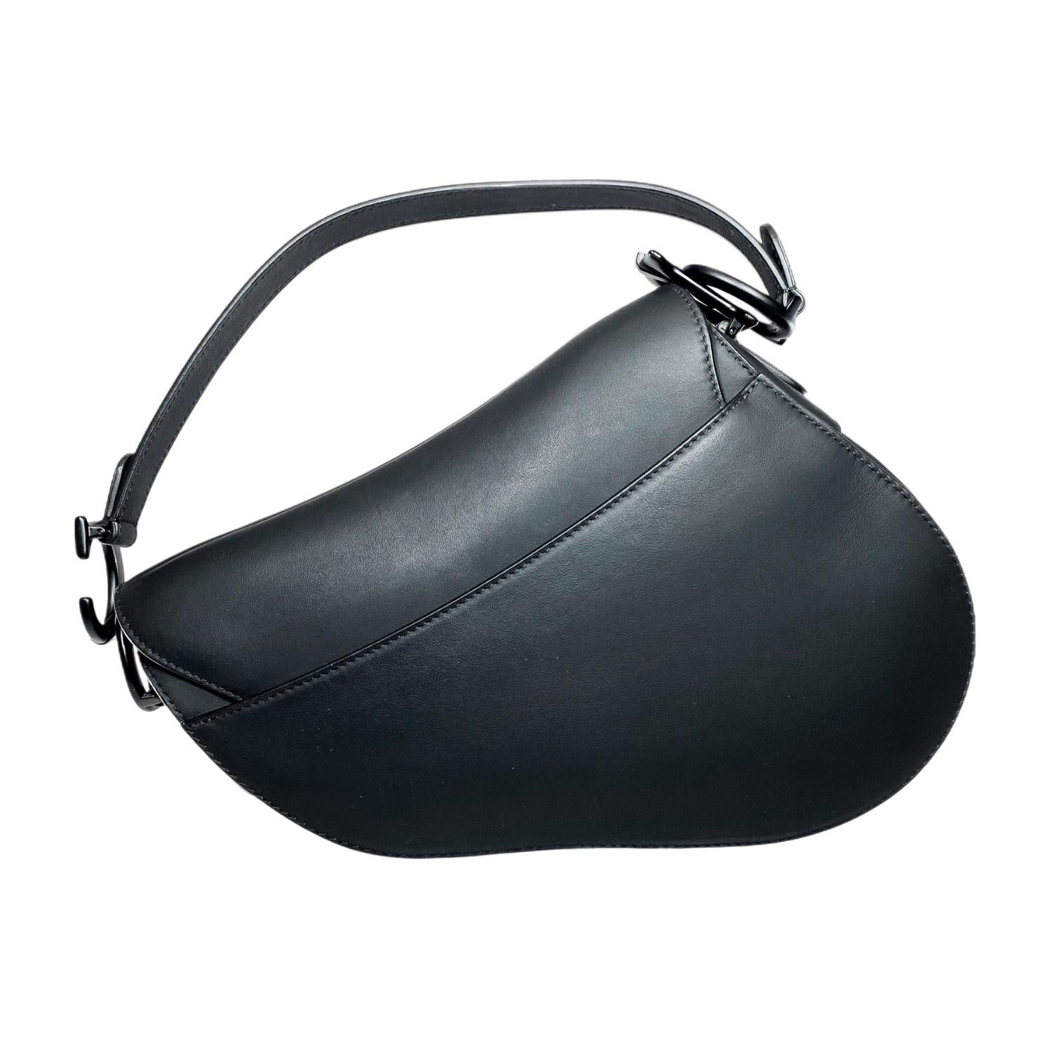 Women's Dior Monochrome Ultramatte Black Calfskin Saddle Bag For Sale