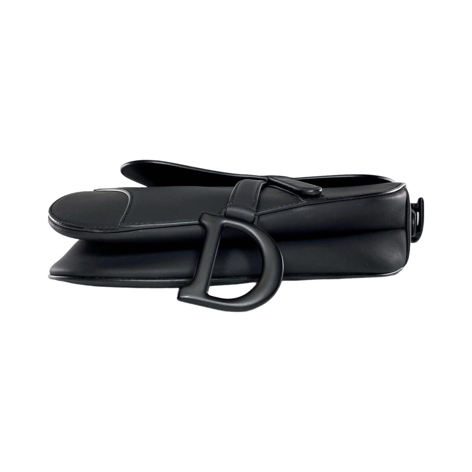 Dior Monochrome Ultramatte Black Calfskin Saddle Bag For Sale 1