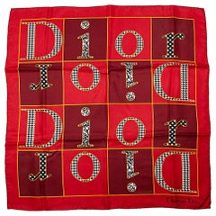 Dior Monogram Logo Silk Small Square Red Scarf Gavroche