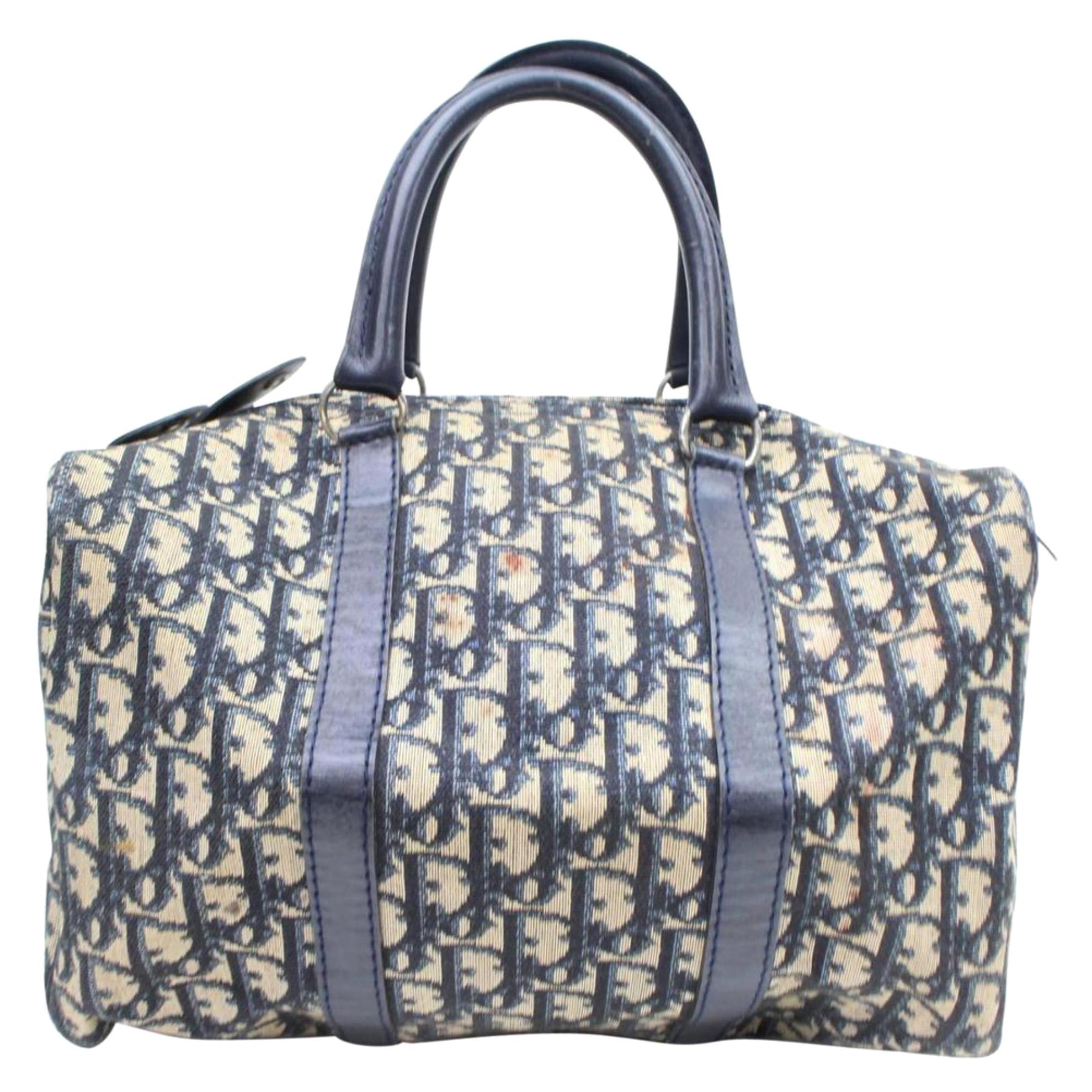 Dior Monogram Oblique Signature Trotter Boston 869367 Blue Canvas Satchel For Sale