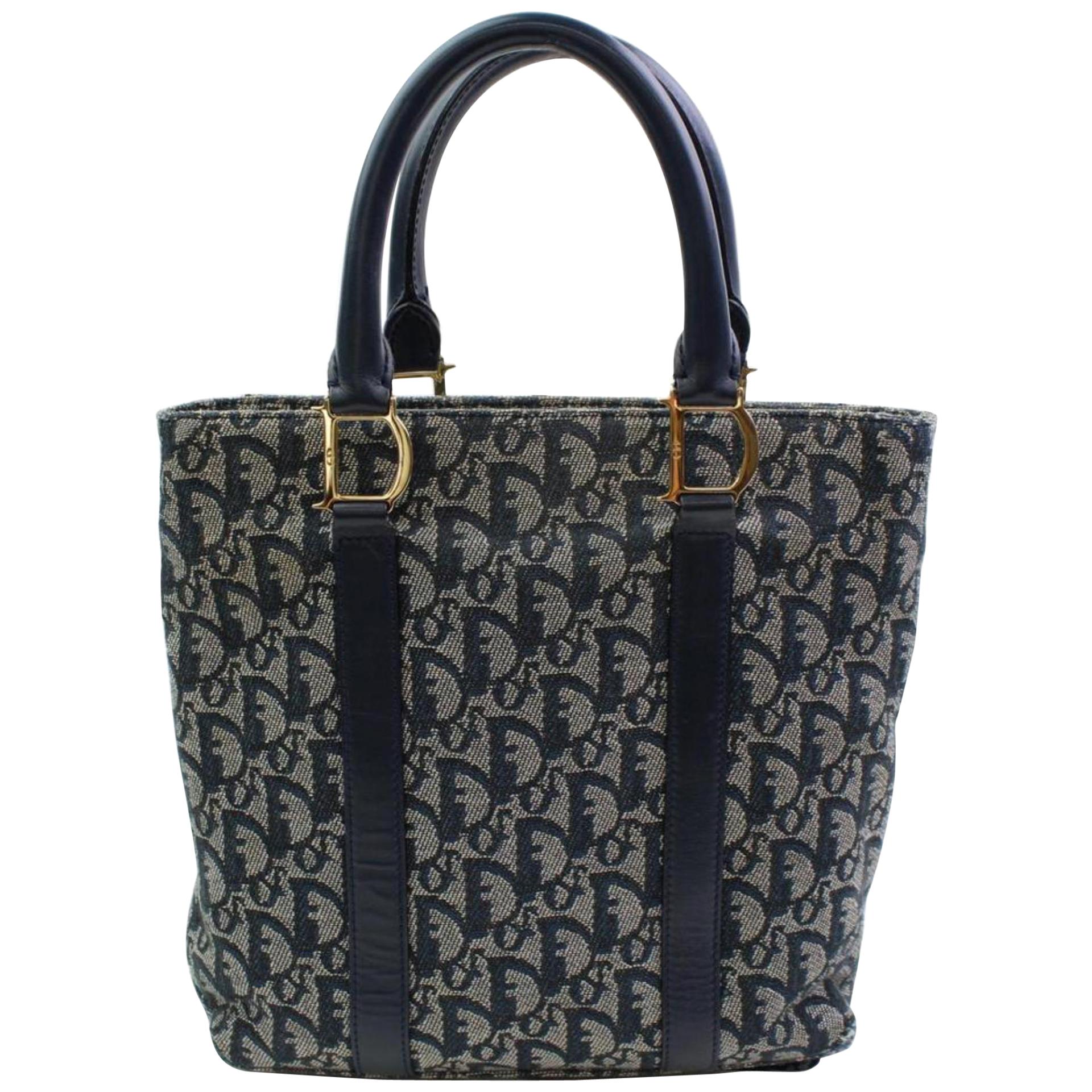 Dior Monogram Signature 866110 Navy Blue Canvas Tote