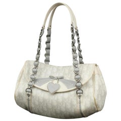 Dior Monogram Signature Oblique Chain Satchel 228004 White X Gray Coated Canvas
