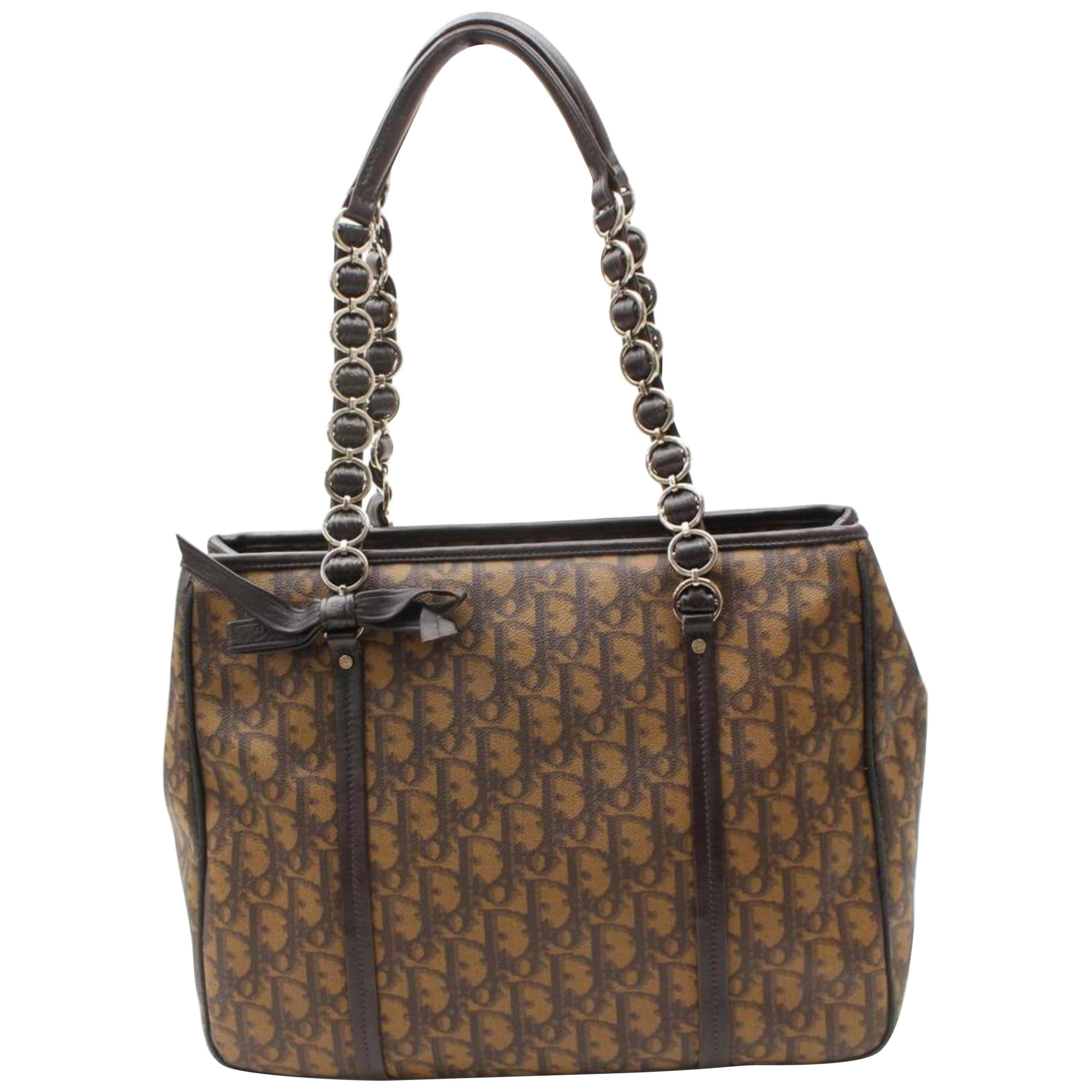 Dior Monogram Signature Oblique Trotter Chain Tote 867643 Brown Coated Canvas Sh For Sale