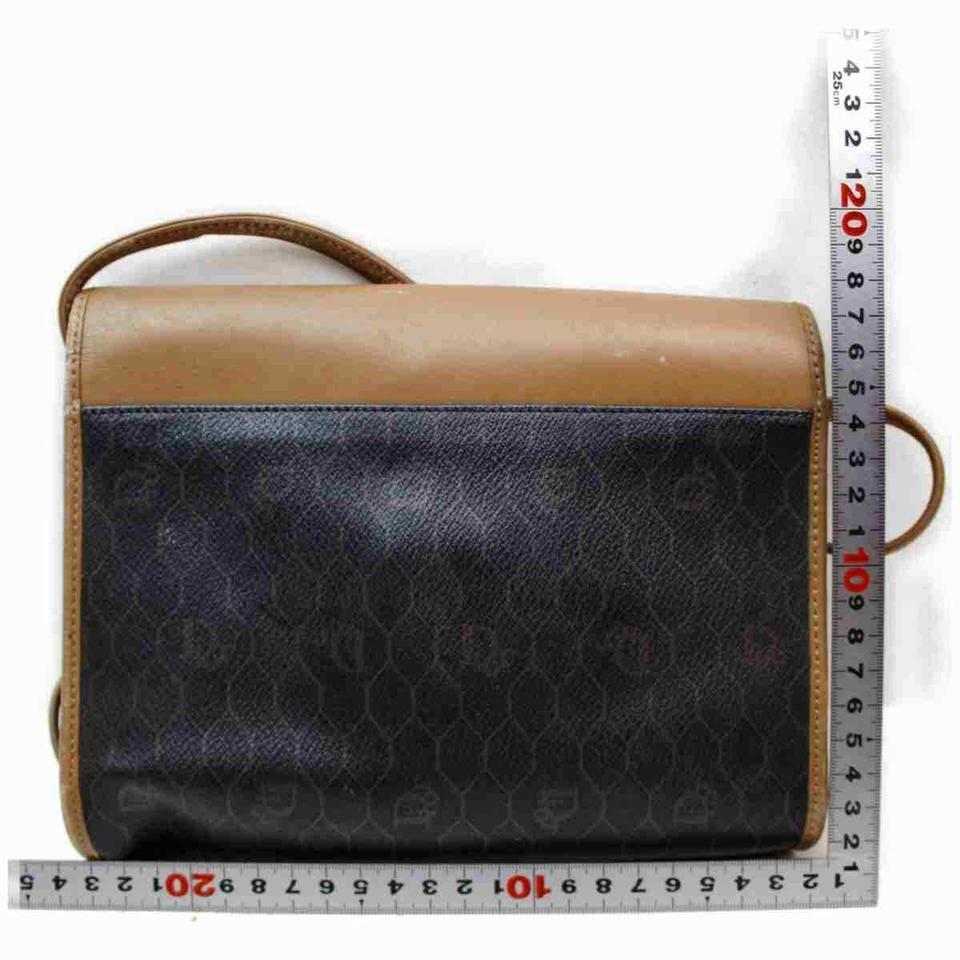 Women's Dior Monogram Trotter Flap Black 860052 Brown Coated Canvas Cross Body Bag