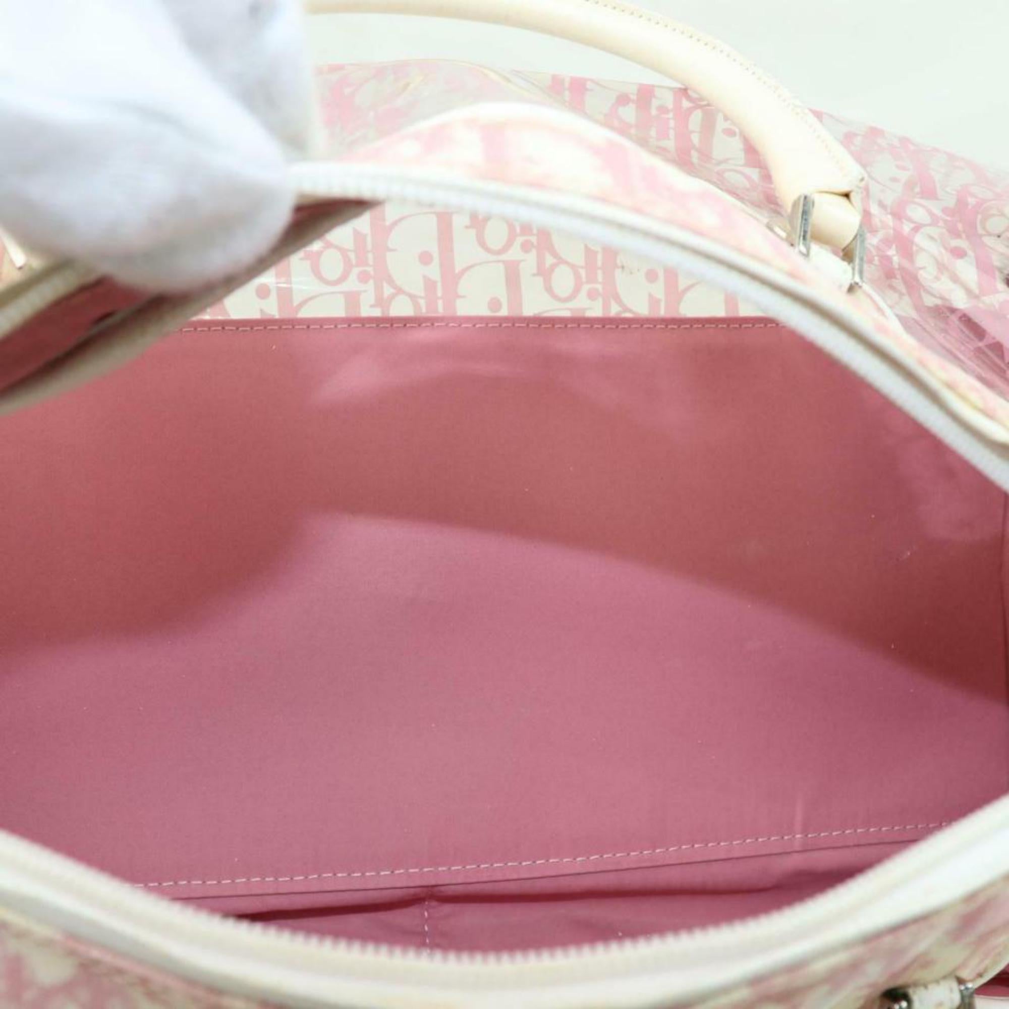 Beige Dior Monogram Trotter Oblique Signature Boston 870444 Pink Coated Canvas Satchel For Sale