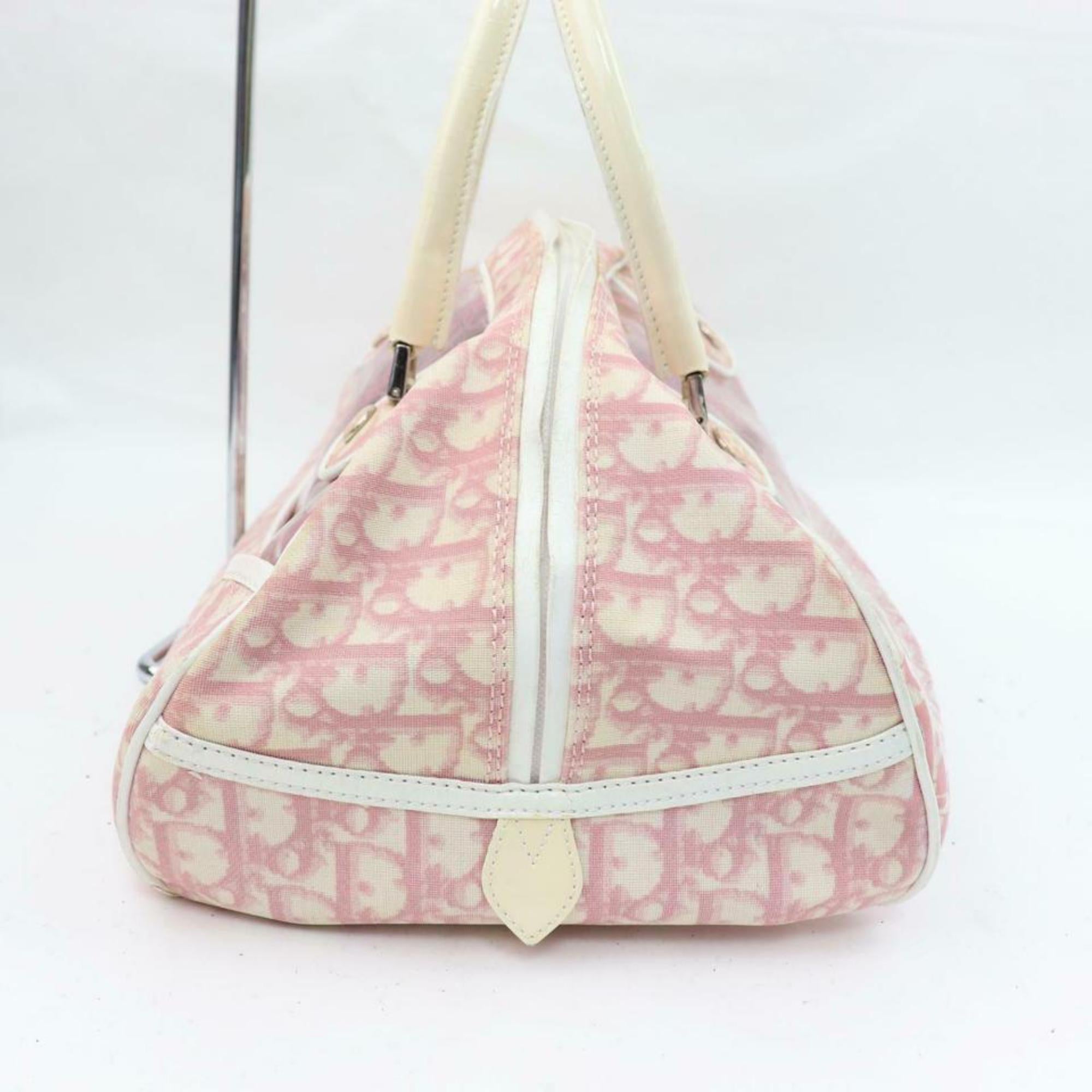 Dior Monogram Trotter Oblique Signature Boston 870444 Pink Coated Canvas Satchel For Sale 2
