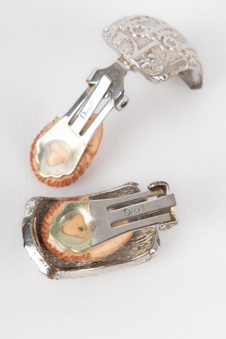 Women's Dior Monogrammed Silvery Metal Clip-on Earrings For Sale