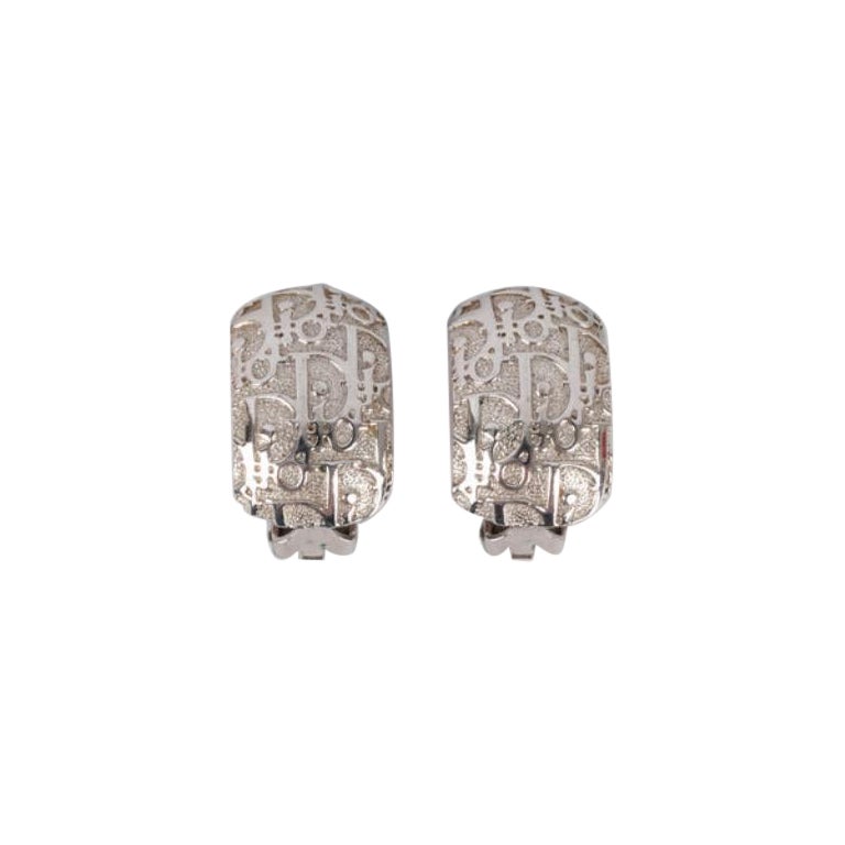 Dior Monogrammierte silberne Metall-Ohrclips aus Metall