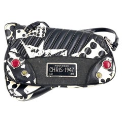 Dior Montaigne Chris 1947 Black Leather Cadillac Poker Print Bejeweled Shoulder