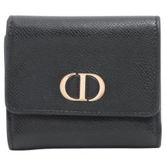 Used Dior Montaigne Leather Trifold Wallet Black