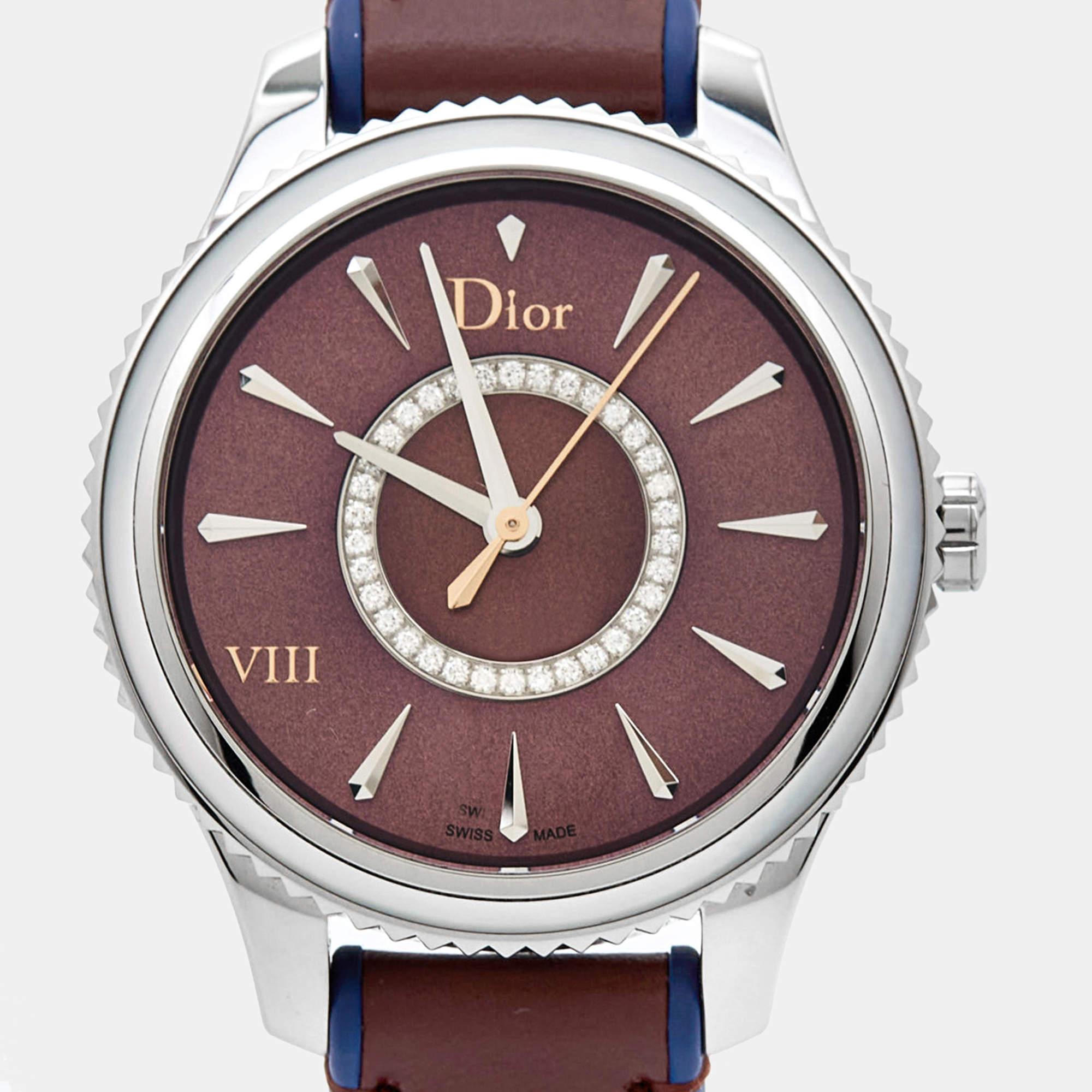 Dior Mother Of Pearl Diamond Stainless Steel Leather Women's Wristwatch 32 mm 6